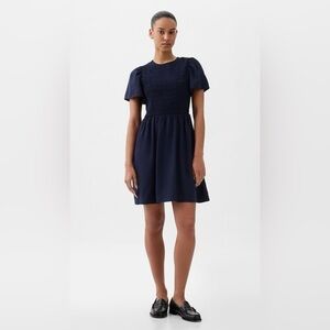 GAP Women’s Smocked Navy Mini Dress Flutter Sleeves Size Large Tall NWT